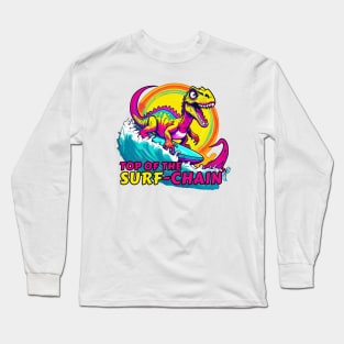 Anime Dinosaur Surfing Funny Long Sleeve T-Shirt